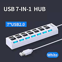 Переходник адаптер USB 2.0 HUB на 7 портов ЮСБ хаб БЕЛЫЙ