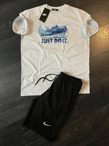 Літній чоловічий костюм Nike шорти та футболка комплект спортивний костюм на літо білий, фото 1