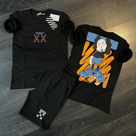 Літній чоловічий костюм Off White шорти та футболка комплект спортивний костюм на літо чорний, фото 1