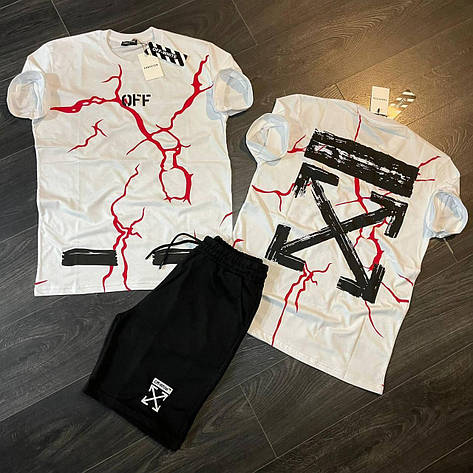 Літній чоловічий костюм Off White шорти та футболка комплект спортивний костюм на літо білий, фото 1