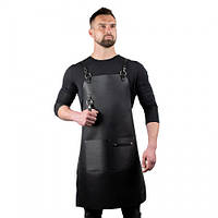 Фартух шкіряний для бармена з кишенями робочий Чорний, з натуральної шкіри для бариста