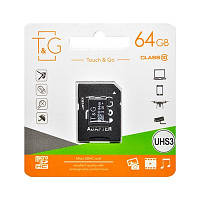 Карта памяти MicroSDHC 64GB UHS-I U3 Class 10 TG + SD-adapter (TG-64GBSDU3CL10-01) PR, код: 1901183