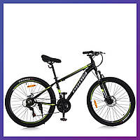 Велосипед горный двухколесный одноподвесный алюминиевый Profi MTB2602 26 дюймов рама 13" Черно-салатовый