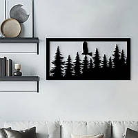 Декоративное панно из дерева, современные картины для интерьера "Орел над лесом", стиль лофт 30x15 см