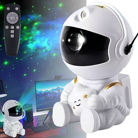 Ночник-проектор з ефектом зоряного неба Космонавт, від USB+Пульт / Лазерний світильник проектор галактики, фото 2