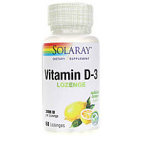 Витамин D-3 Vitamin D-3 Solaray 2000 МЕ вкус лимона 60 леденцов IN, код: 7289482