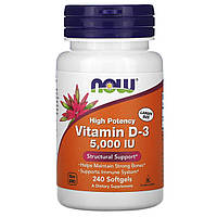 Витамин Д-3 Now Foods высокоэффективный 125 мкг (5000 МЕ) 240 гелевых капсул IN, код: 7701157