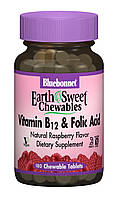 Витамин В12 и Фолиевая кислота Bluebonnet Nutrition Earth Sweet Chewables Вкус Малины 180 жев IN, код: 1844479