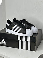 Кросівки суперстарадис чорні білі зручні Adidas Superstar White Black стильно