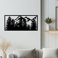 Декоративное панно на стену, интерьерная картина из дерева "Снежные горы", стиль минимализм 30x15 см