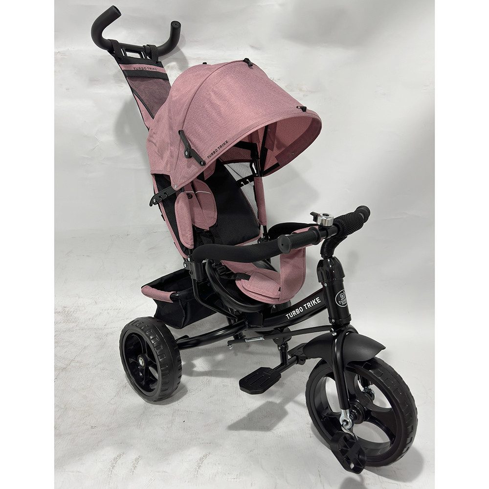 Дитячий триколісний велосипед — коляска Turbo Trike MT 1005-6 з батьківською ручкою Рожевий, фото 1