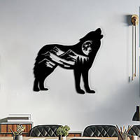 Інтер'єрна картина з дерева, настінний декор для дому "Вовк та гори", декоративне панно 20x23 см