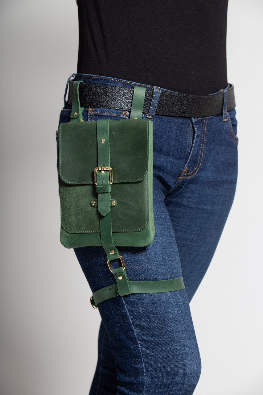 Женская кожаная сумка на ногу Bag -3 зёленая CLOVER - фото 1 - id-p2167500856