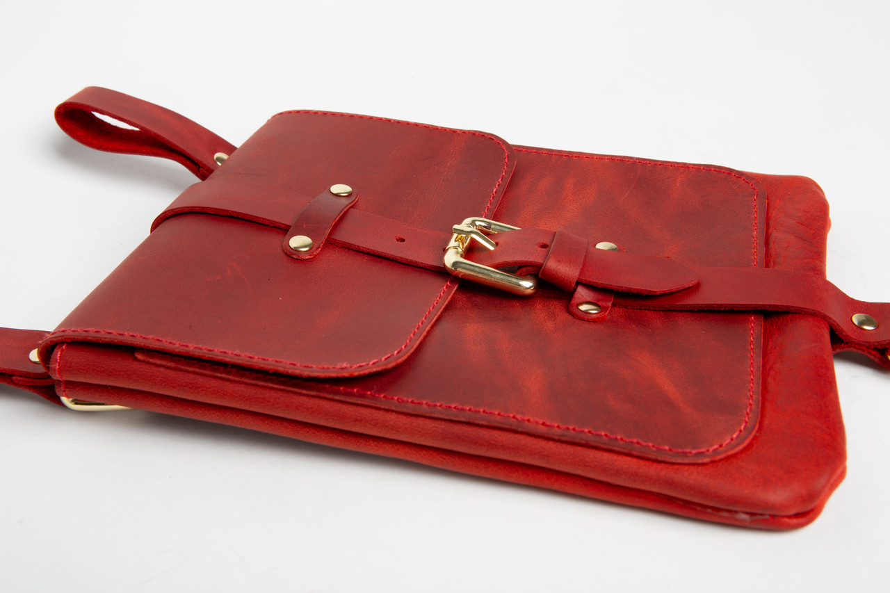 Женская кожаная сумка на ногу Bag -4 красная CLOVER - фото 10 - id-p2167500857