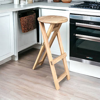 Високий розкладний барний дерев'яний табурет з підніжкою Стілець із натурального дерева для барної стійки ЯСЕН