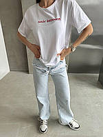 Модная свободная футболка молодежная оверсайз , невероятно стильная футболка женская белого цвета