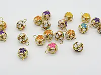 Золотые колокольчики с разноцветным декором для украшения изделий круглые размером 14 мм.