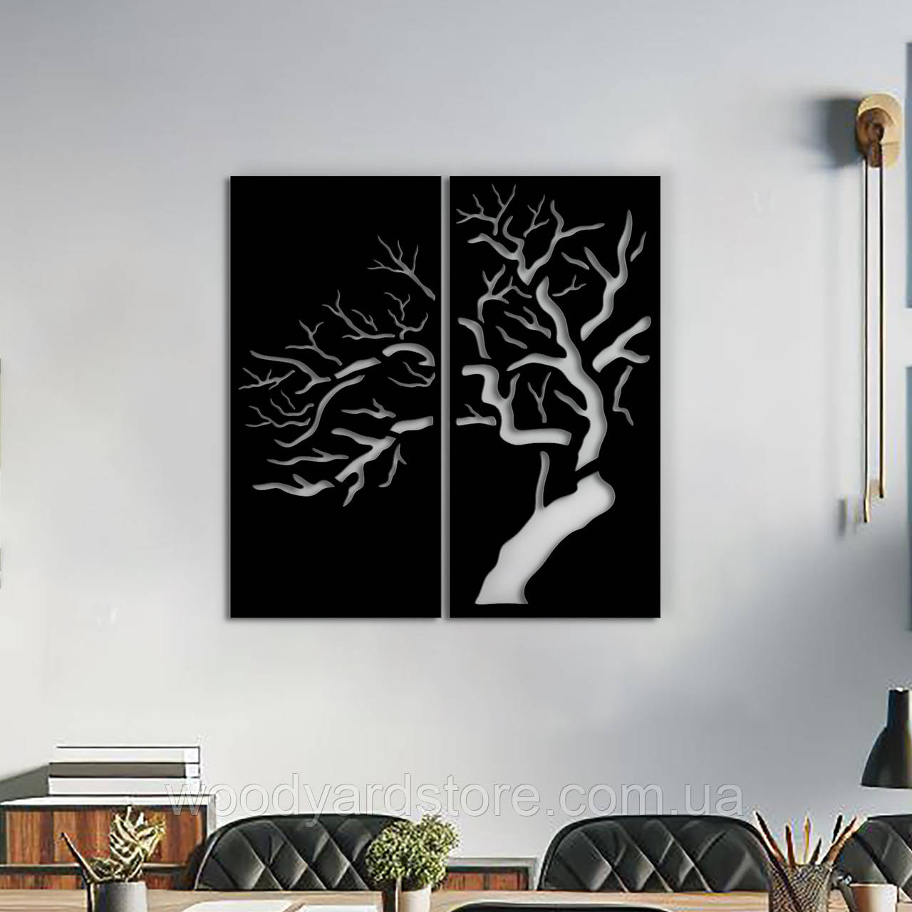 Настінний декор для дому, картина лофт "Дерево абстракція", декоративне панно 20x20 см