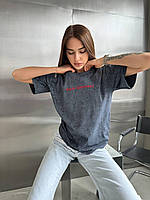 Модная свободная футболка молодежная оверсайз , невероятно стильная футболка женская цвета графит