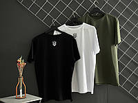 Комплект мужских футболок 3 шт, стрейч-коттон, лого Герб, черный, белый, хаки.