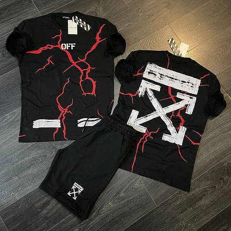 Літній чоловічий костюм Off White шорти та футболка комплект спортивний костюм на літо білий, фото 3
