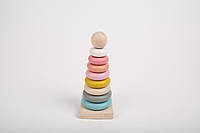 Пирамидка классическая деревянная детская экопродукт разноцветная логическая игрушка для малышей 8.5х21см
