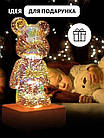 3D нічник Bearbrick Ведмедик з ефектом Феєрверк скляний RGB 8 кольорів Проєкційний світильник ведмедик, фото 4