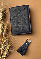 Подарочный набор кожаных аксессуаров с украинской символикой темно-синий BlankNote IN, код: 8132618