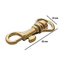 Карабіни металеві Ø 10 мм довжина 35 мм золото для сумок застібка фурнітура