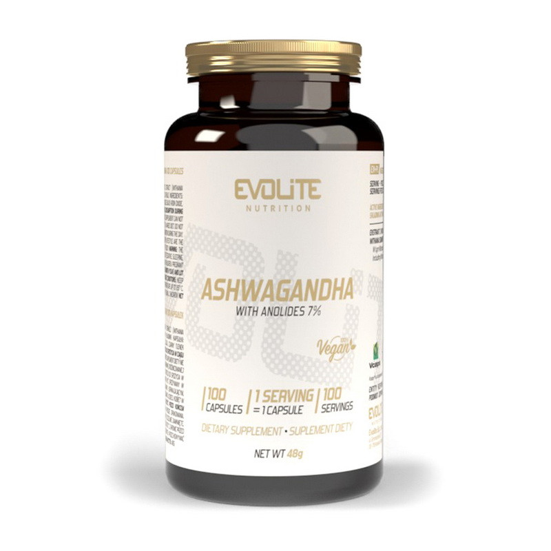 Натуральна добавка Evolite Nutrition Ashwagandha 375 mg, 100 вегакапсул EXP