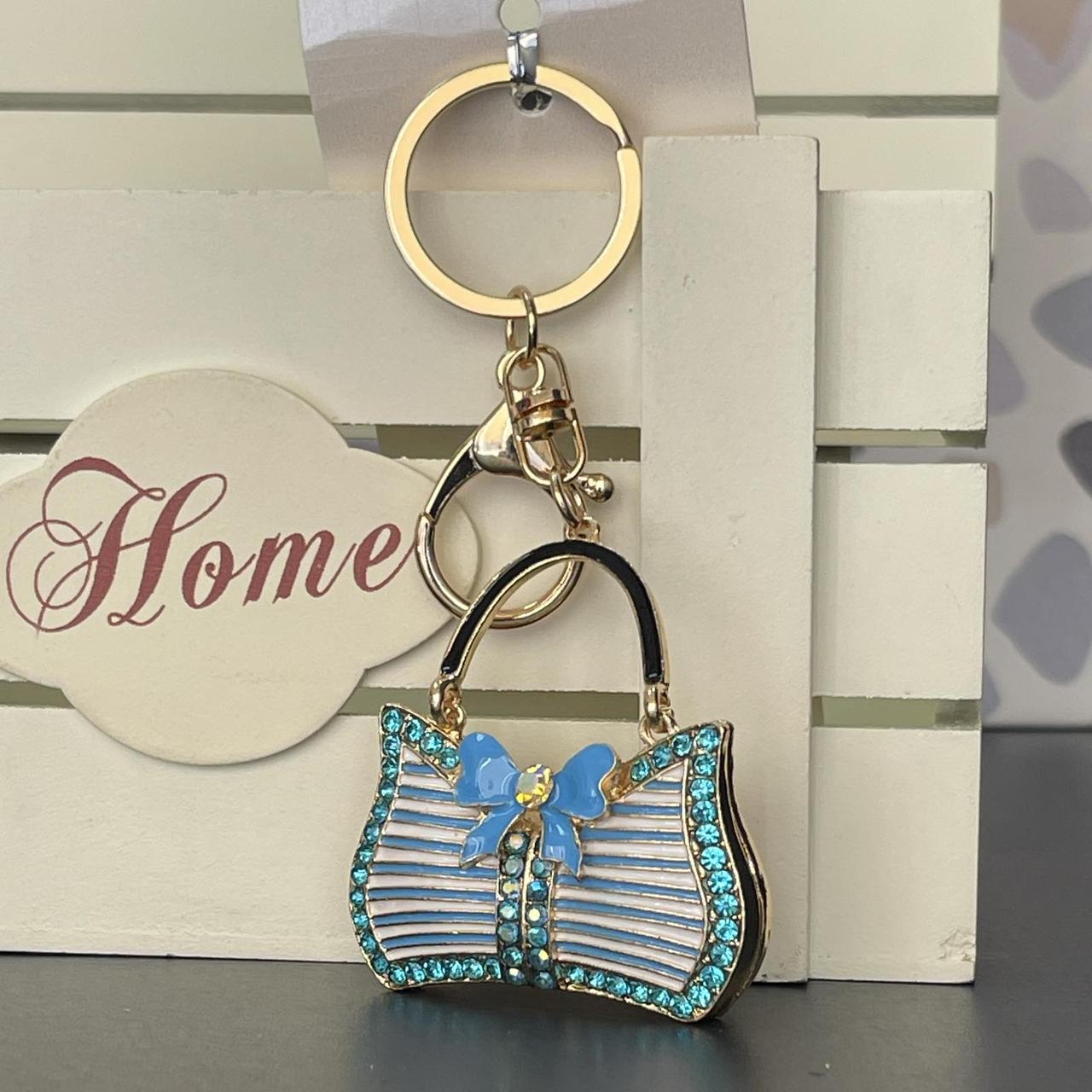 Брелок з камінням "Сумочка з бантиком", мікс, металевий, Брелок со стразами "Сумочка", фото 1