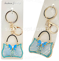 Брелок з камінням "Сумочка з бантиком", мікс, металевий, Брелок со стразами "Сумочка", фото 2