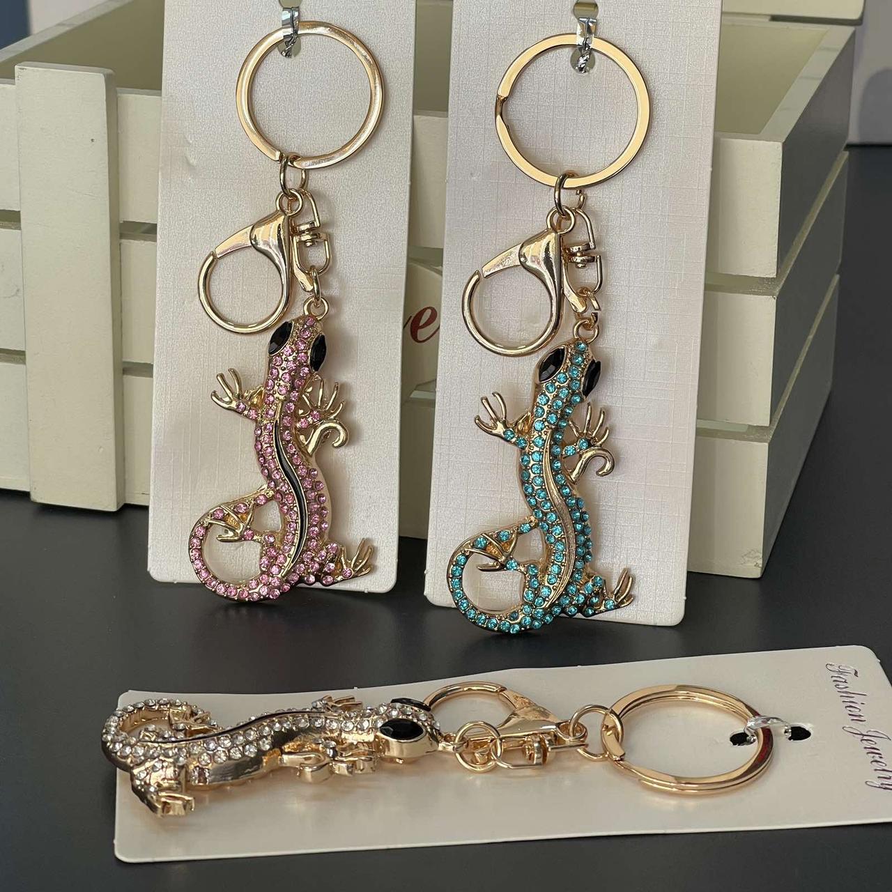 Брелок з камінням "Ящірка золота", мікс, металевий, Брелок со стразами "Ящирица", фото 1