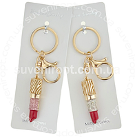 Брелок з камінням "Помада, губи", мікс, металевий, Брелок со стразами "Помада губы", фото 2