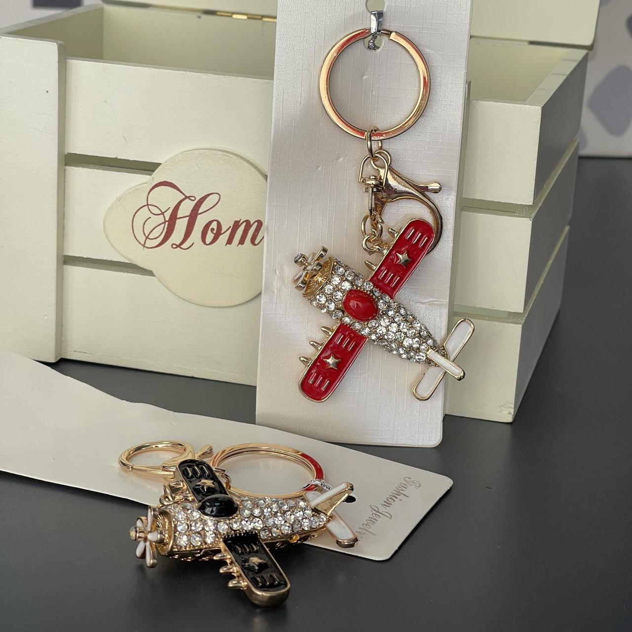 Брелок з камінням "Літак", мікс, металевий, Брелок со стразами "Самолет", фото 1