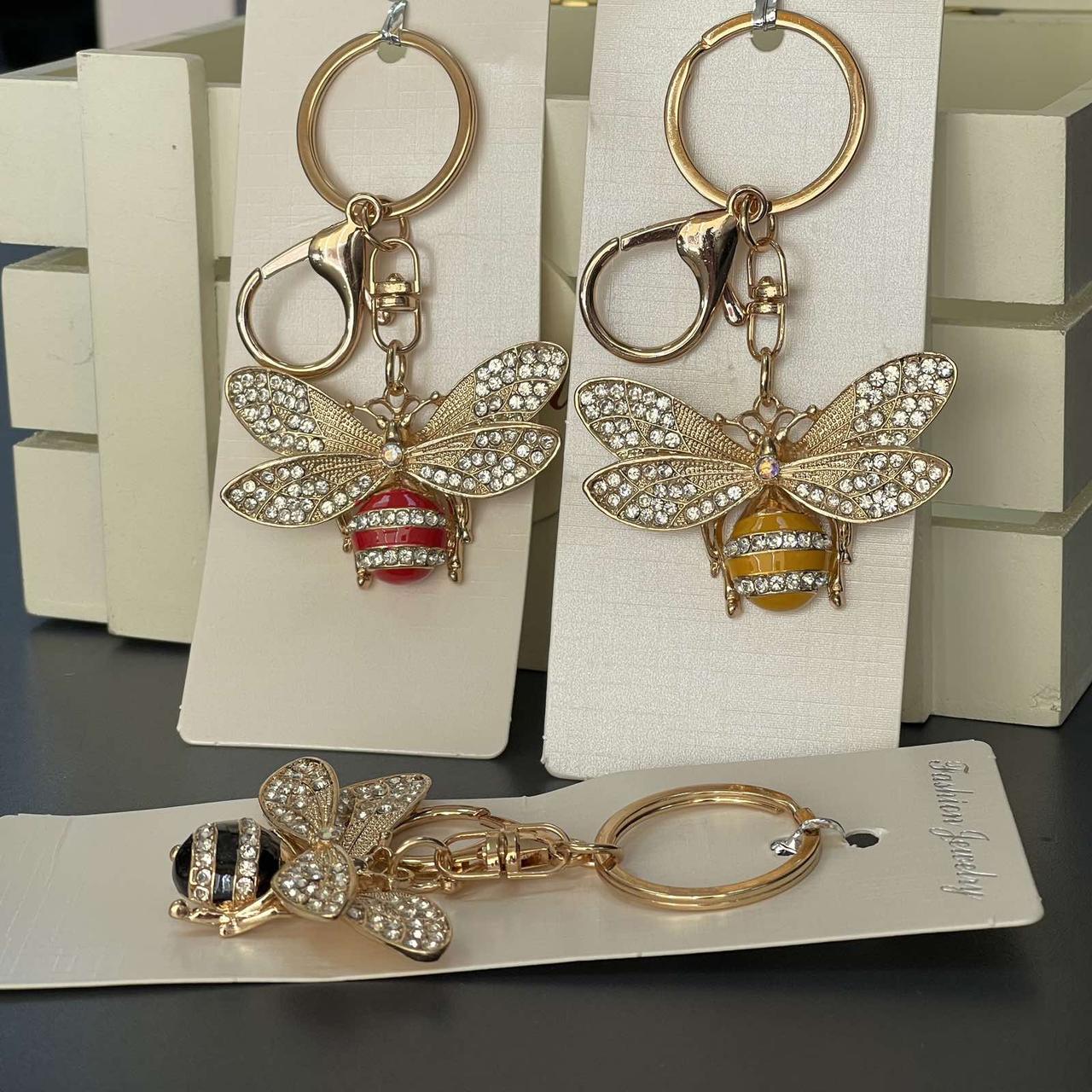 Брелок з камінням "Бджілка", мікс, металевий, Брелок со стразами "Пчелка", фото 1