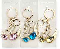 Брелок з камінням "Лебеді", мікс, металевий, Брелок со стразами "Лебеди", фото 2