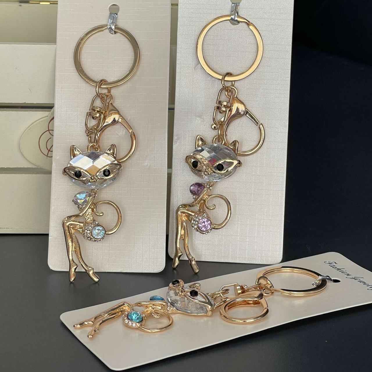 Брелок з камінням "Кішка в окулярах", мікс, металевий, Брелок со стразами "Котик", фото 1