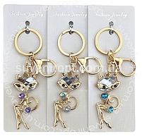 Брелок з камінням "Кішка в окулярах", мікс, металевий, Брелок со стразами "Котик", фото 2