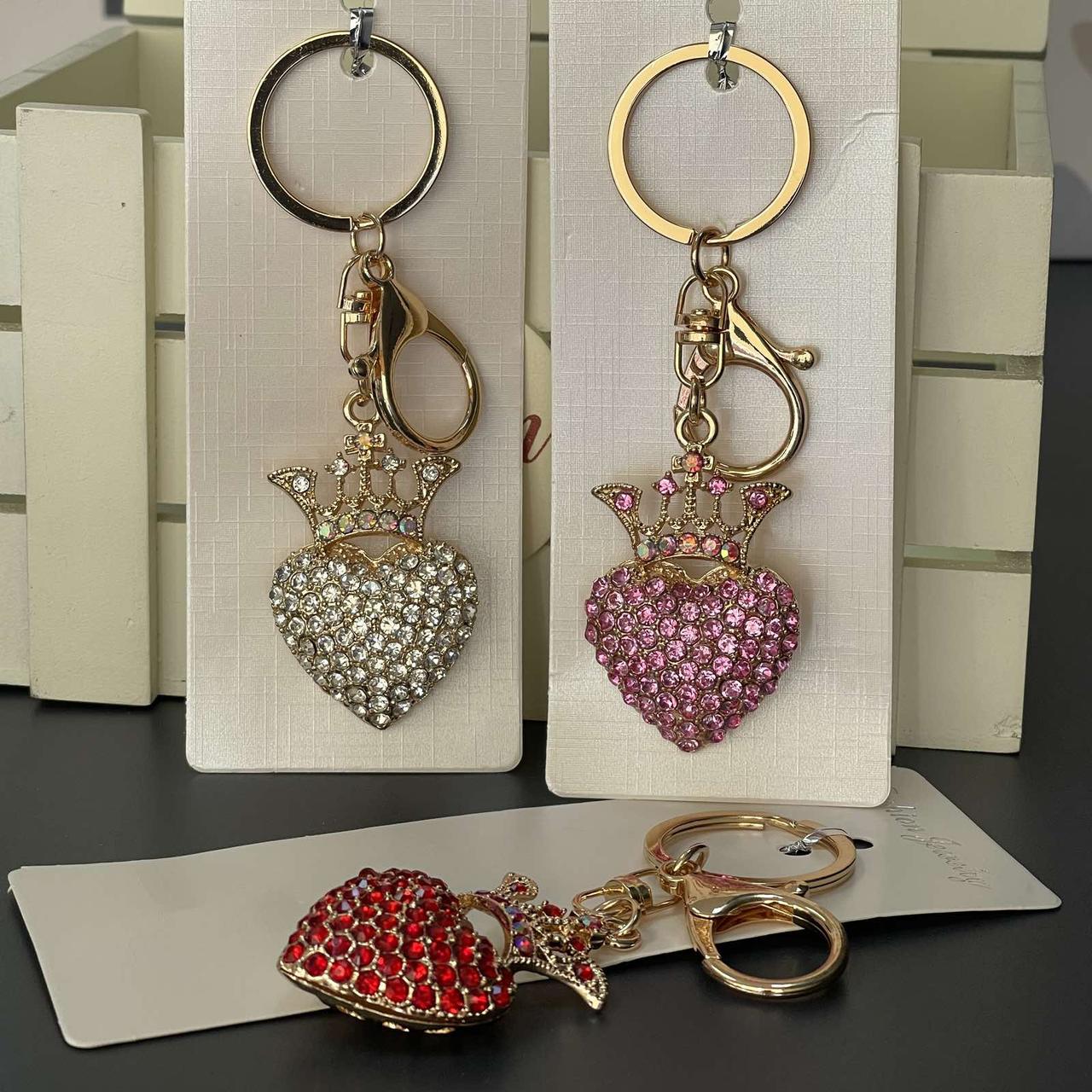 Брелок з камінням "Серце з короною", мікс, металевий, Брелок со стразами "Серце", фото 1