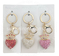 Брелок з камінням "Серце з короною", мікс, металевий, Брелок со стразами "Серце", фото 2