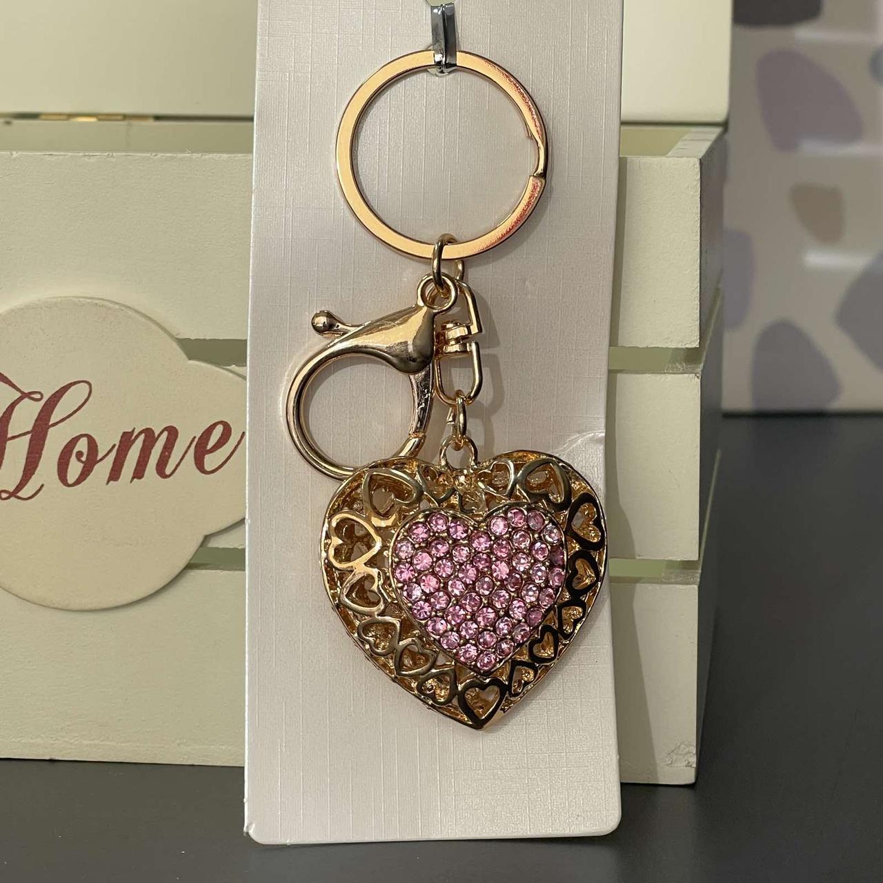 Брелок з камінням "Серце", металевий, Брелок со стразами "Сердце", фото 1