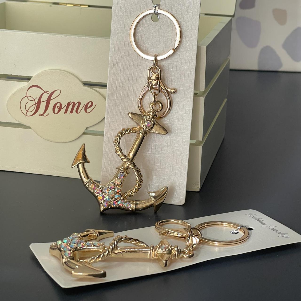 Брелок з камінням "Якір", металевий, Брелок со стразами "Якорь", фото 1