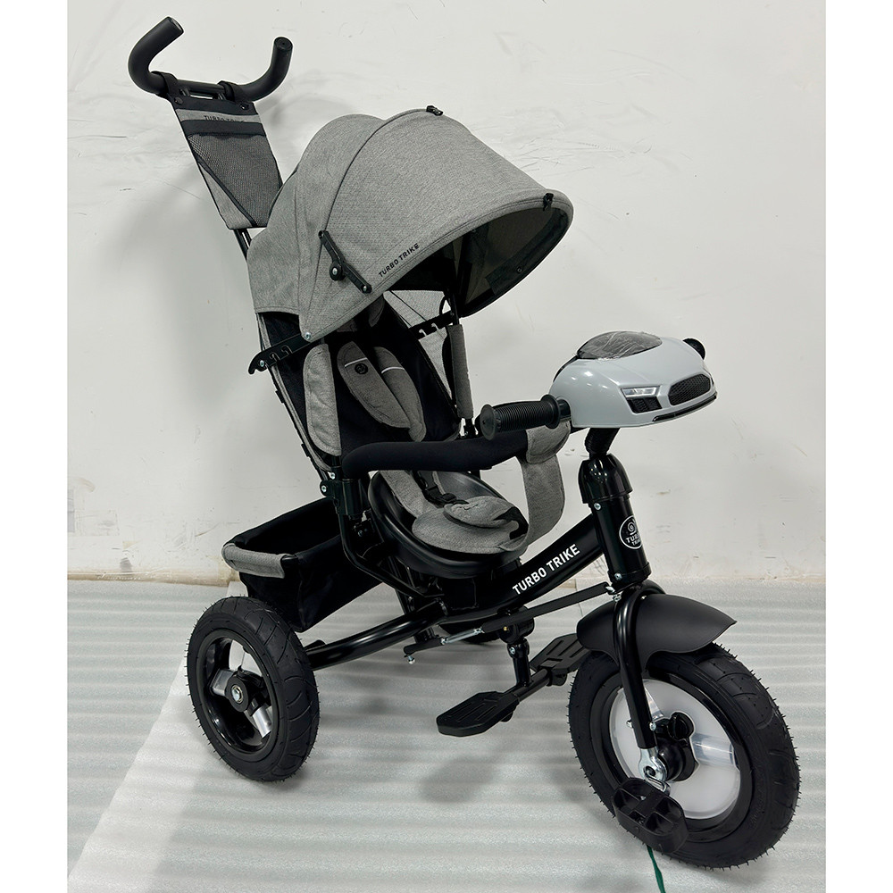 Дитячий триколісний велосипед — коляска Turbo Trike MT 1006-8 з батьківською ручкою Сірий, фото 1