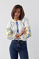 Женская рубашка вышиванка с рукавами фонариками и желто-голубым орнаментом (р. S,M,L) 14ru1057