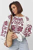 Женская рубашка вышиванка с рукавами фонариками и цветочным орнаментом (р. S,M,L) 14ru1058