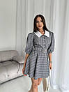 Сіре плаття в клітинку з поясом і короткими рукавами ліхтариками (р. S, M) 66py5621Q, фото 6