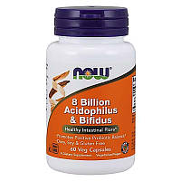 Пробиотики Acidophilus Bifidus Now Foods 8 млрд КОЕ 60 вегетарианских капсул IN, код: 7701664