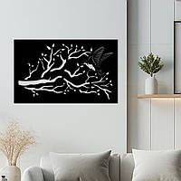 Интерьерная картина на стену, декор для комнаты "Колибри на дереве", декоративное панно 30x18 см