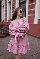 Женское красивое весеннее платье в длине мини с длинным рукавом (белый, розовый, Лео, цветы принт)